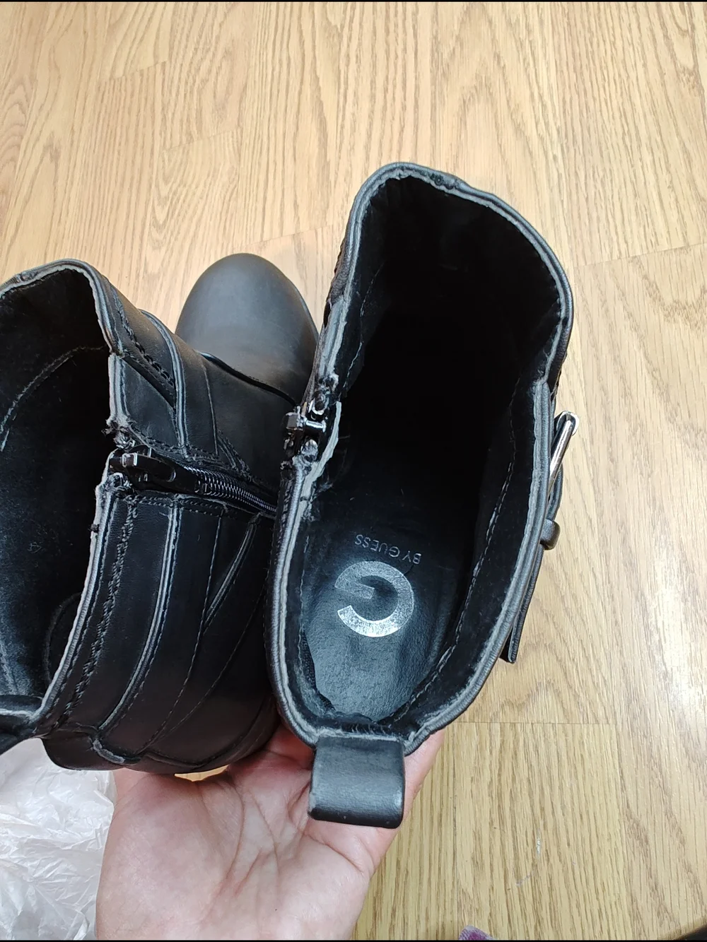 G by GUESS Francy Black Moto Ankle Boots Block Heel Lug Sole Size 8